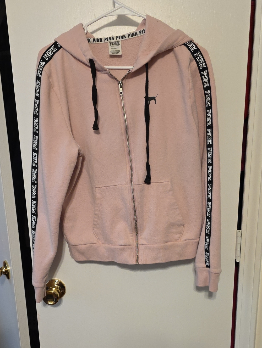 PINK Victoria's Secret Light Pink Zip-Up Hoodie with Black Trim